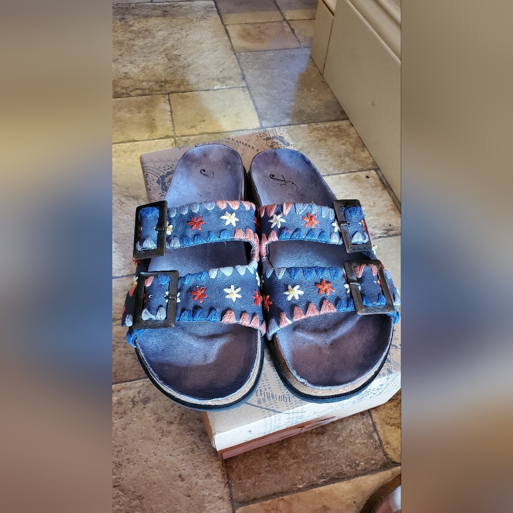Free People Wildflowers Leather Sandals, Size 8.5 (EU 39)